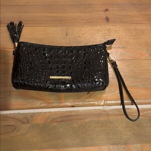 Elegant Black Crocodile-Embossed Clutch